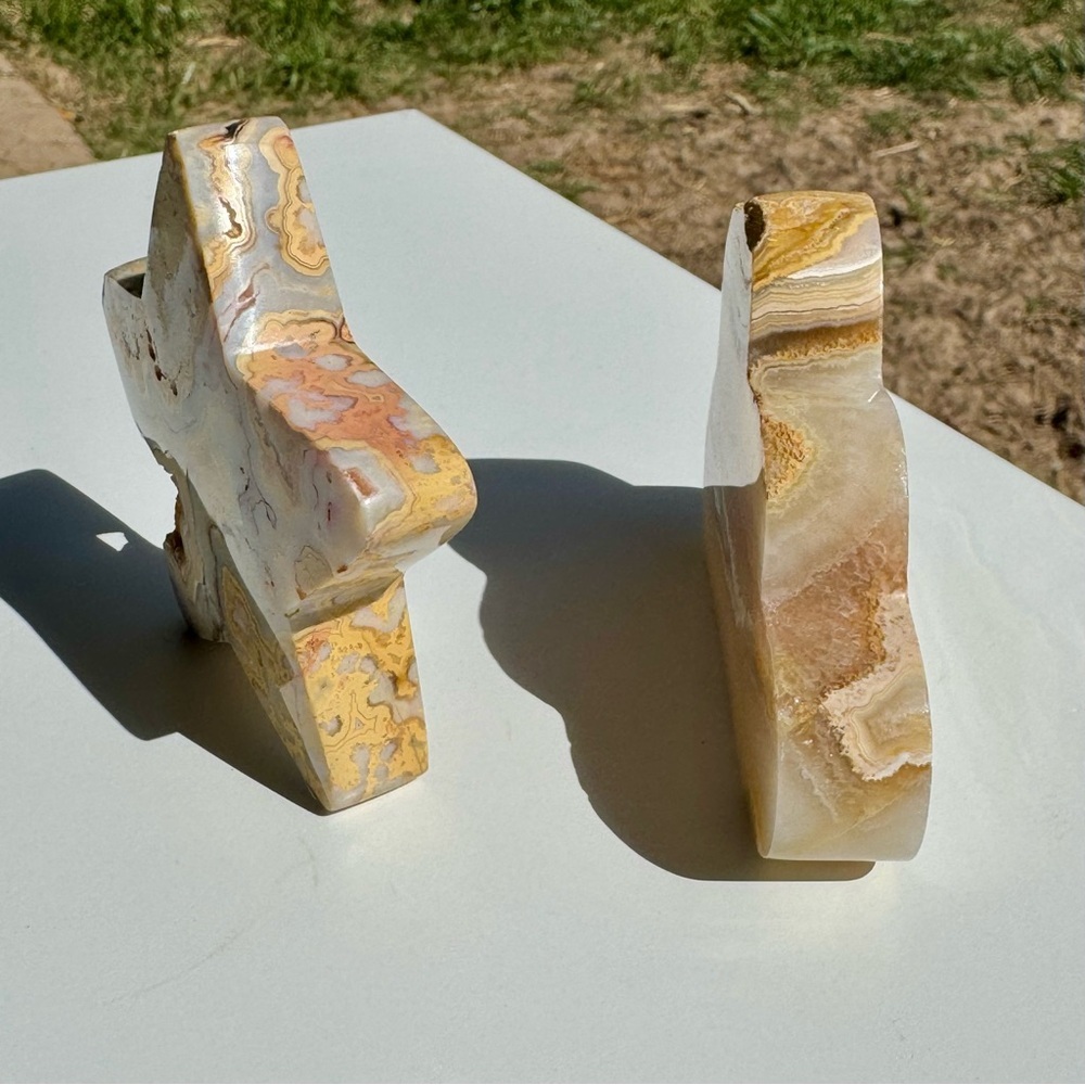 Yellow Crazy Lace Agate Moon & Star w/ Druzy - Picture 5 of 5